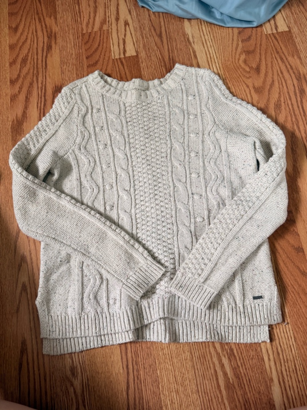 Hollister Light Gray Cable Knit Crew Sweater